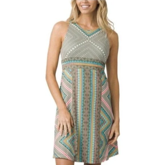 PRANA Ariel Athleisure Dress in Green Taos Southwestern Aztec Pickleball Sz XS - Picture 1 of 13